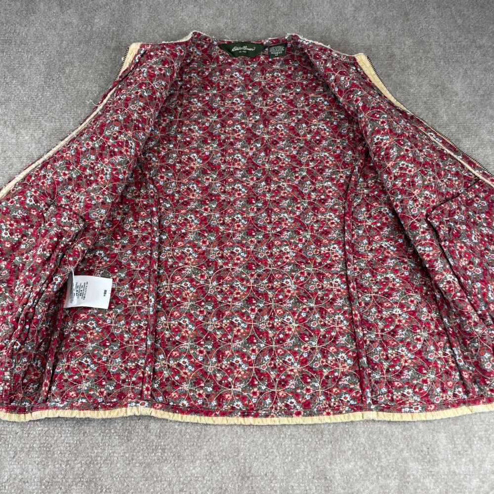 Eddie Bauer VTG Quilted Corduroy Vest Women S Beige Floral Lining Zip Pockets - Picture 5 of 14